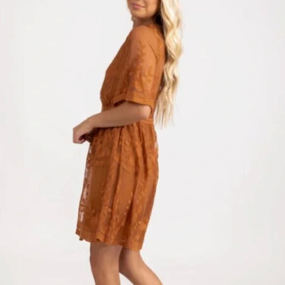 Haute Monde Boho Dreams Floral Embroidered Lace Dress Short Sleeve V-Neck S 272E - Picture 6 of 11